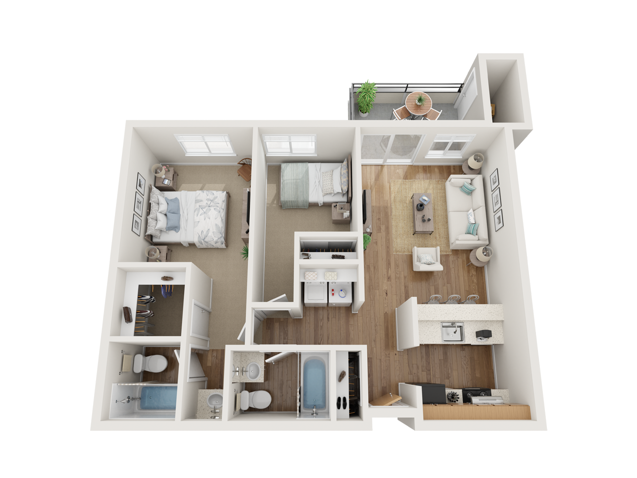 Floor plan for 2 beds, 2 baths, 850 sqft